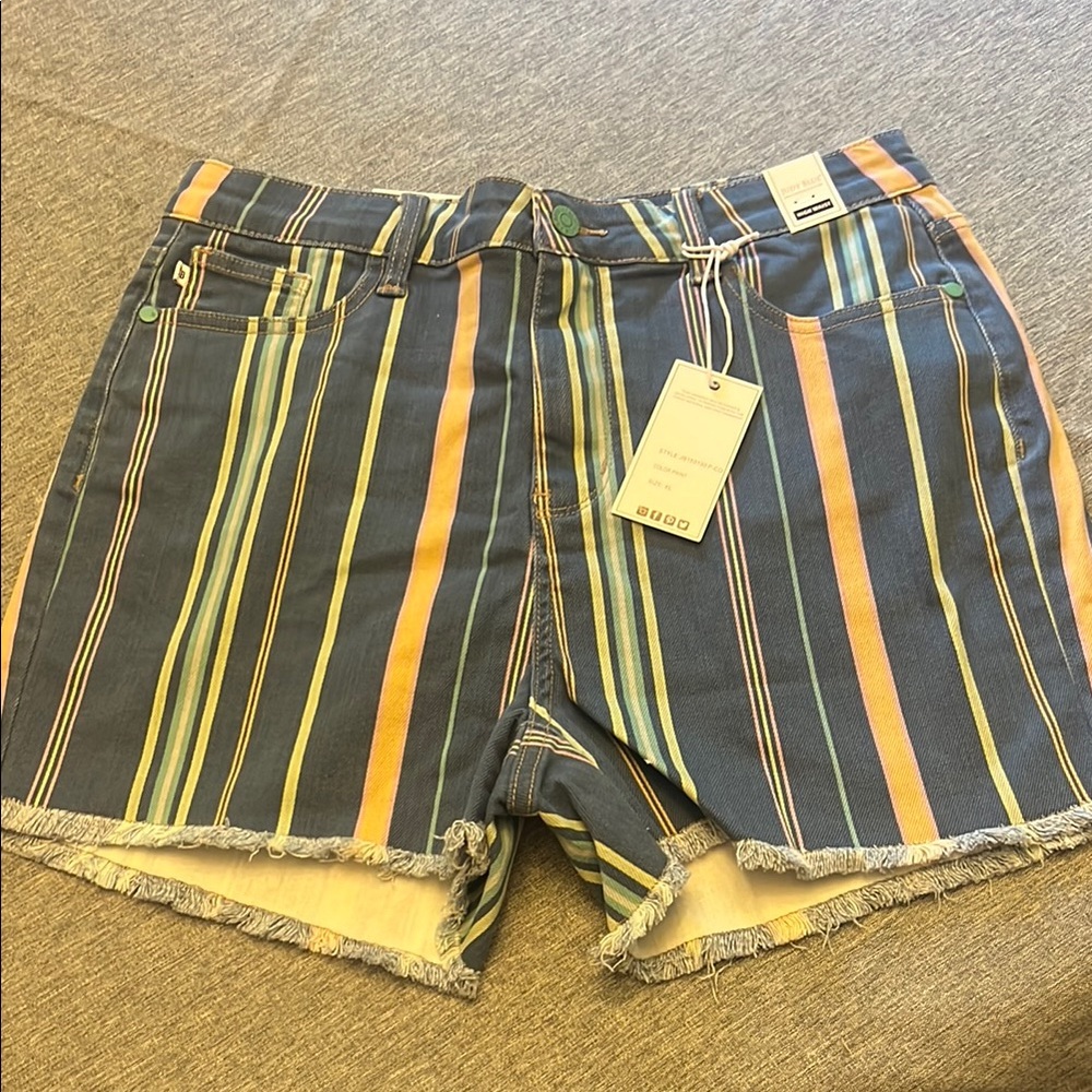 Judy Blue Yellow and Blue Striped Jean Shorts